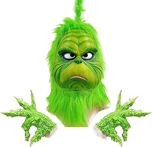 Green Monster Santa Costume: Grinches Mask & Gloves