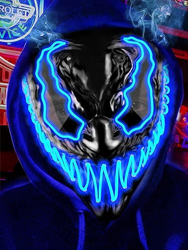 Quanquer Halloween Mask Scary Led Light Up Mask with 3 Lighting Modes EL Wire for Festival Cosplay, Costume Masquerade Parties Carnival, Glowing Mask for Men Women Kids