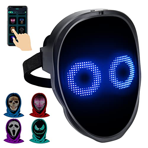 AINSKO LED Mask With Face Transforming- APP Controlled & Programmable Digital LED Light Up Mask With Bluetooth, Halloween Luminous Smart Mask for Kids Adults Men Party Costume DJ Cosplay Masquerade(Rechargable)