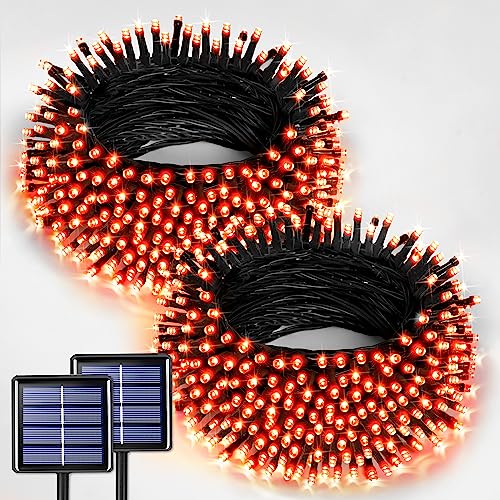 JMEXSUSS 200 LED Orange Solar Halloween Lights, 75.5ft Orange String Lights Outdoor Waterproof, 8 Modes Thanksgiving Lights Outdoor for Tree, Patio, Garden, Christmas, Halloween Decorations (2 Pack)