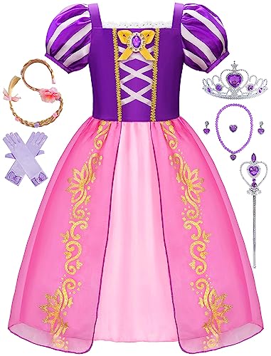 knemmy Rapunzel Dress for Girls Rapunzel Costume Princess Dress Up Clothes for Little Girl Halloween Chrismax Birthday Party Outfit
