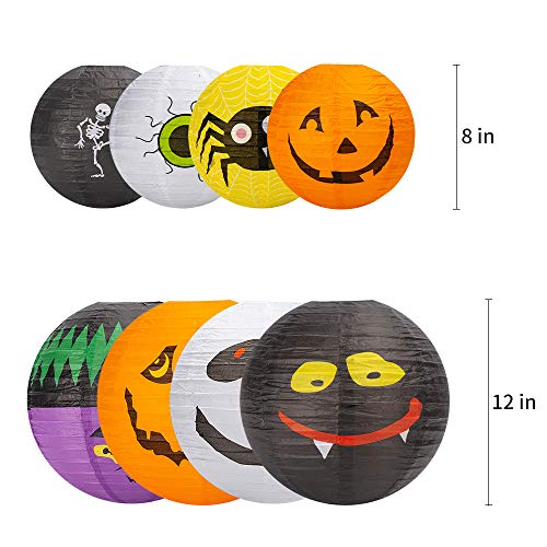Halloween Decorations Paper Lanterns（8PCS)，Hanging Lantern Spider Skeleton Pumpkin for Halloween Indoor & Outdoor Spooky Home Décor，Halloween Party Supplies Décor