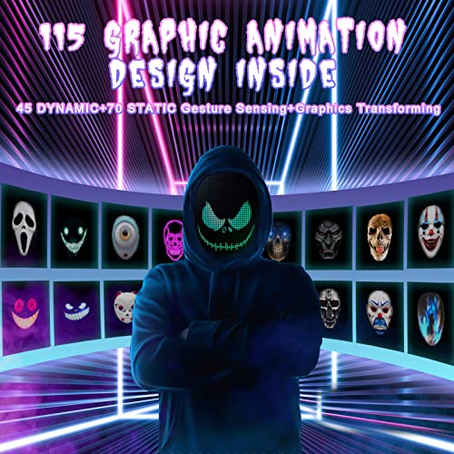 AINSKO LED Mask With Face Transforming- APP Controlled & Programmable Digital LED Light Up Mask With Bluetooth, Halloween Luminous Smart Mask for Kids Adults Men Party Costume DJ Cosplay Masquerade(Rechargable)