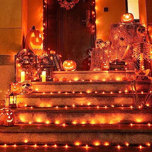 JMEXSUSS 200 LED Orange Solar Halloween Lights, 75.5ft Orange String Lights Outdoor Waterproof, 8 Modes Thanksgiving Lights Outdoor for Tree, Patio, Garden, Christmas, Halloween Decorations (2 Pack)