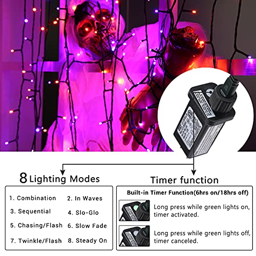 Toodour Halloween Orange & Purple Lights, 131ft 350 LED Plug in Halloween String Lights with 8 Modes and Timer, Connectable Outdoor Halloween Lights for Home, Party, Halloween Decor