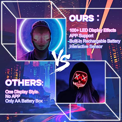 AINSKO LED Mask With Face Transforming- APP Controlled & Programmable Digital LED Light Up Mask With Bluetooth, Halloween Luminous Smart Mask for Kids Adults Men Party Costume DJ Cosplay Masquerade(Rechargable)