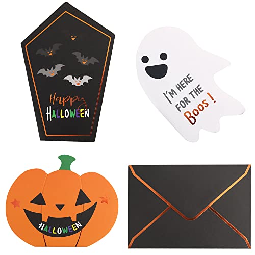 Winoo Design Happy Halloween Cards and Envelopes - 24 PK - Small Halloween Greeting Cards Halloween Thank You Cards Funny Halloween Cards for Kids Children Halloween Note Cards Halloween Card Pack