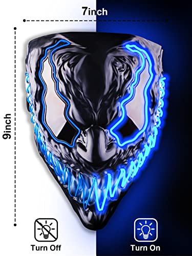 Quanquer Halloween Mask LED Light Up Mask for Adults Kids, Unique Neon Glow Masks with Dark and Evil Glowing Eyes, Conspicuous Menacingly Cool Halloween Costume for Men Women Cosplay-Blue