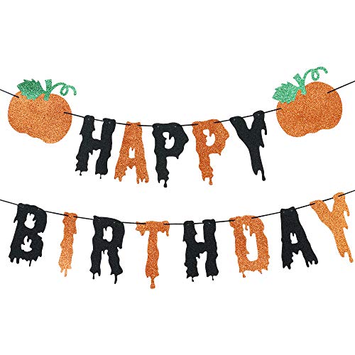 Orange and Black Halloween Birthday Banner, Fall Pumpkin Happy Birthday Banner, Halloween Birthday Party Decorations, Thanksgiving Fall Pumpkin Themed Birthday Party Decorations