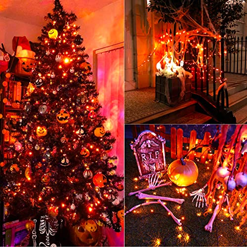 JMEXSUSS 200 LED Orange Solar Halloween Lights, 75.5ft Orange String Lights Outdoor Waterproof, 8 Modes Thanksgiving Lights Outdoor for Tree, Patio, Garden, Christmas, Halloween Decorations (2 Pack)
