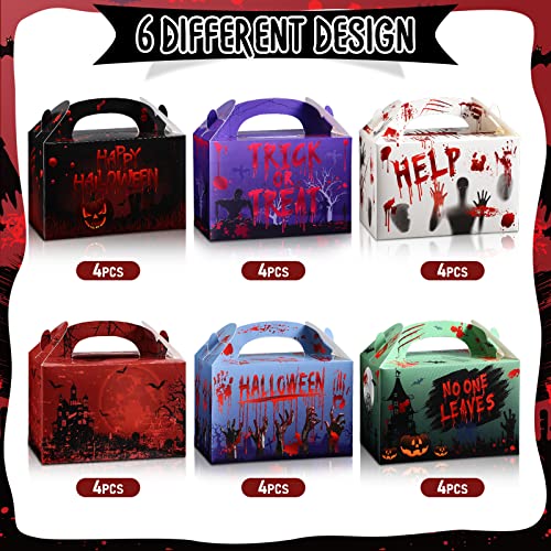 Pajean 24 Pack Halloween Candy Boxes with Handles Trick or Treat Gift Boxes Happy Halloween Cookies Goodie Boxes Candy Container Paper Boxes For Kids Halloween Party Favor Supplies Decoration
