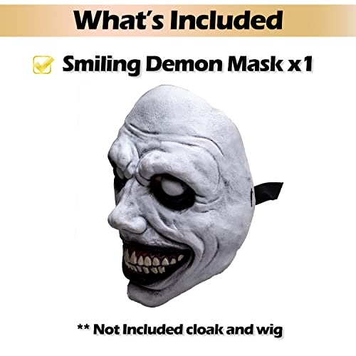 Wellin Smiling Demon Latex Realistic Scary Mask, Halloween Creepy Horror Ghost Devil Zombie Cosplay Costume Mask Party Props (White Smiling Demon)