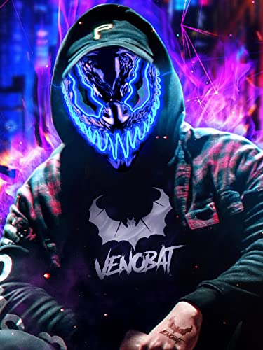 Quanquer Halloween Mask LED Light Up Mask for Adults Kids, Unique Neon Glow Masks with Dark and Evil Glowing Eyes, Conspicuous Menacingly Cool Halloween Costume for Men Women Cosplay-Blue