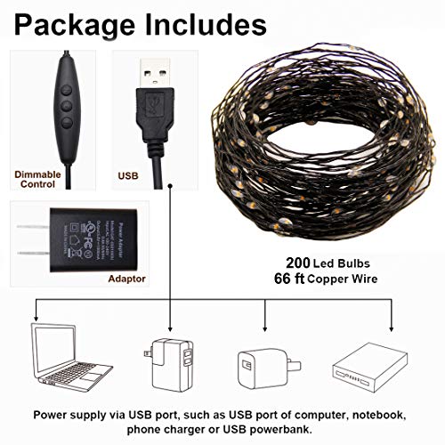 Twinkle Star, 3 Inches Indoor Outdoor, LED String Light Dimmable Control Starry Black Wire Lights Home Lighting Bedroom Wedding Christmas Party Decoration, Orange