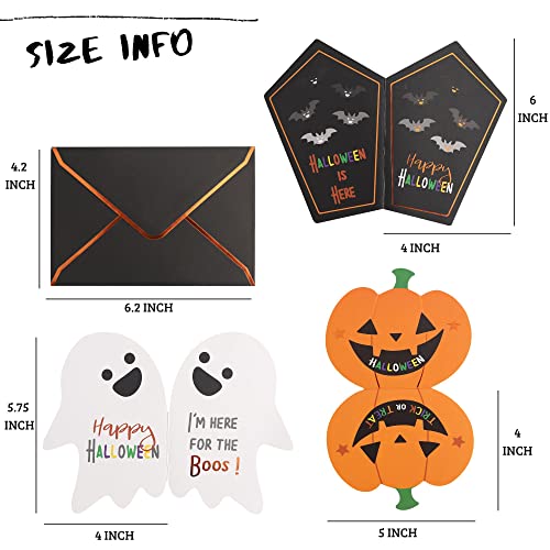 Winoo Design Happy Halloween Cards and Envelopes - 24 PK - Small Halloween Greeting Cards Halloween Thank You Cards Funny Halloween Cards for Kids Children Halloween Note Cards Halloween Card Pack