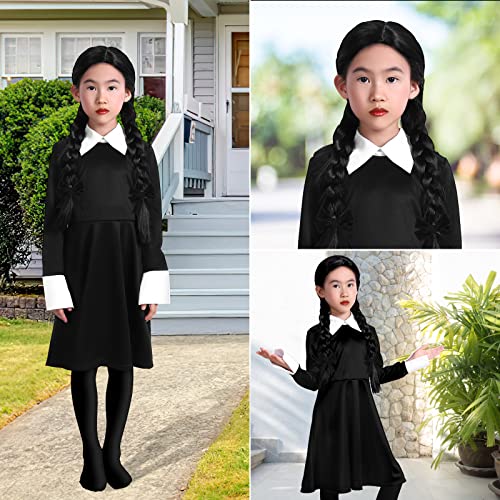 Wednesday Addams Costume Girls Dress for Kids Family Costumes Halloween Cosplay Party Dress Up with High Socks 3-12 Years