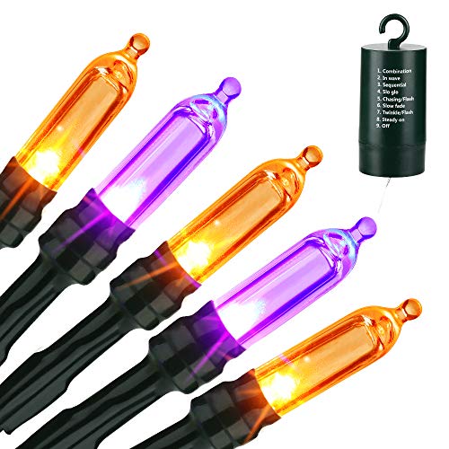 Halloween Orange Purple String Lights, 33ft 100 LED Halloween Decorative Lights with 8 Modes & Timer, Waterproof Battery Operated Purple Lights Orange String Lights for Halloween Party Decorations
