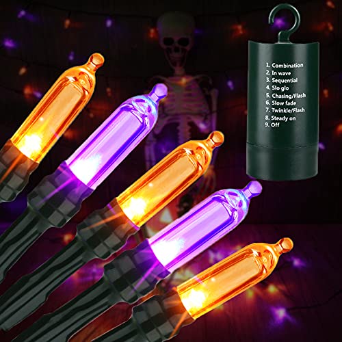 Lomotech Battery Operated Halloween Lights, 33ft 100 LED Orange Purple String Lights Waterproof Fairy Lights with 8 Modes & Timer for Halloween Decorations