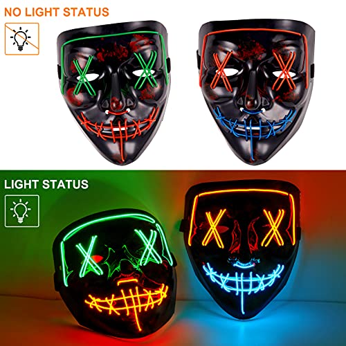 Lumiparty 2PACK Halloween Led Mask skeleton Gloves Set,Light Up Scary Mask Purge Mask with LED Glow Gloves for Halloween Costume.