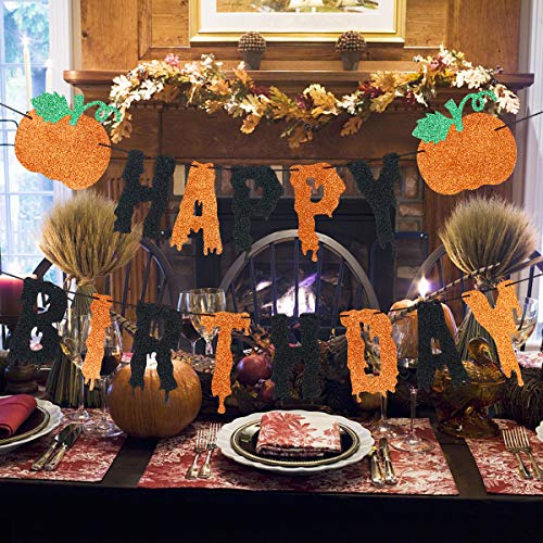 Orange and Black Halloween Birthday Banner, Fall Pumpkin Happy Birthday Banner, Halloween Birthday Party Decorations, Thanksgiving Fall Pumpkin Themed Birthday Party Decorations