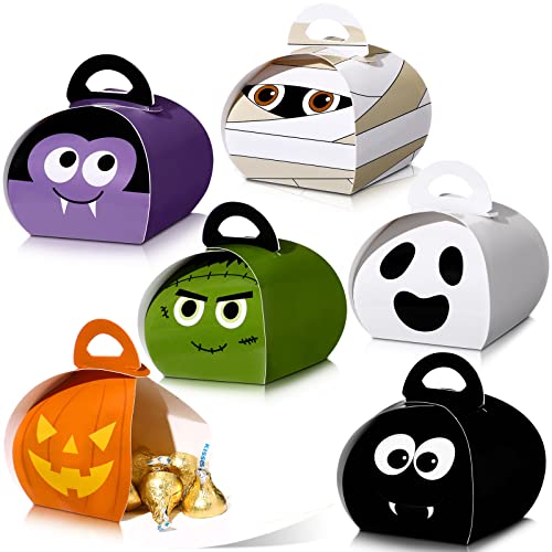 36 Pieces Halloween Trick or Treat Boxes Halloween Goodie Boxes Halloween Candy Boxes with Handle Candy Container Halloween Favor Boxes for Halloween Party Treat Favors Decoration, 6 Patterns
