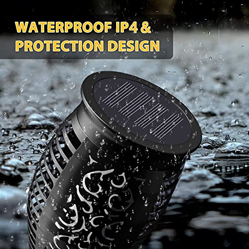 Solar Tiki Torch Lights with Flickering Flames for Garden, Torch Stake Light Outdoor Decorative, Waterproof Landscape Flame Lights with Auto On/Off for Garden Party Pathway (8 Pack Purple, 12 LEDs)