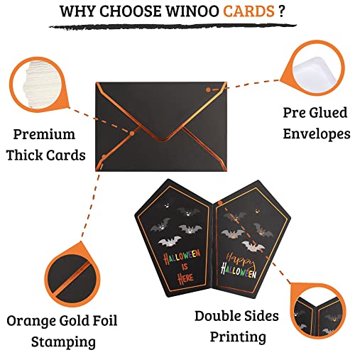 Winoo Design Happy Halloween Cards and Envelopes - 24 PK - Small Halloween Greeting Cards Halloween Thank You Cards Funny Halloween Cards for Kids Children Halloween Note Cards Halloween Card Pack