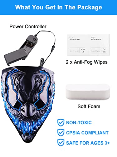 Quanquer Halloween Mask LED Light Up Mask for Adults Kids, Unique Neon Glow Masks with Dark and Evil Glowing Eyes, Conspicuous Menacingly Cool Halloween Costume for Men Women Cosplay-Blue