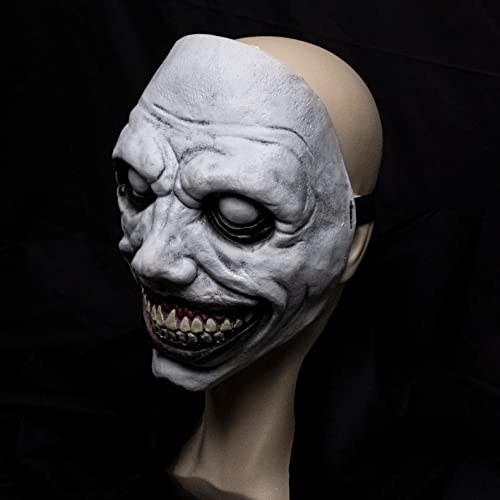 Wellin Smiling Demon Latex Realistic Scary Mask, Halloween Creepy Horror Ghost Devil Zombie Cosplay Costume Mask Party Props (White Smiling Demon)