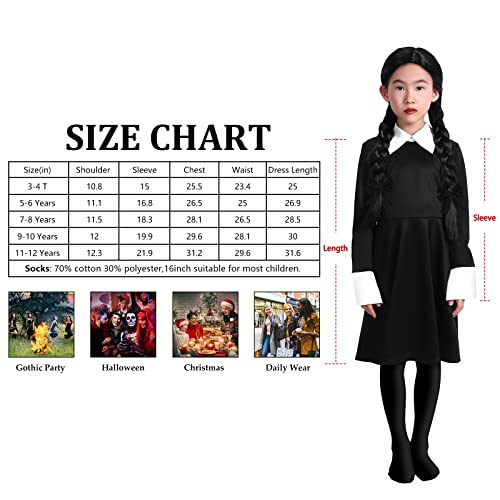 Wednesday Addams Costume Girls Dress for Kids Family Costumes Halloween Cosplay Party Dress Up with High Socks 3-12 Years