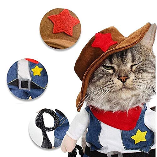 NACOCO Cowboy Dog Costume with Hat Dog Clothes Halloween Costumes for Cat and Small Dog (Medium) Blue