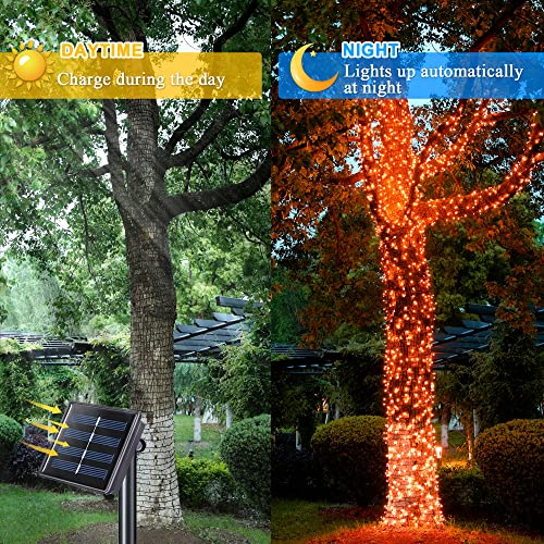 JMEXSUSS 200 LED Orange Solar Halloween Lights, 75.5ft Orange String Lights Outdoor Waterproof, 8 Modes Thanksgiving Lights Outdoor for Tree, Patio, Garden, Christmas, Halloween Decorations (2 Pack)