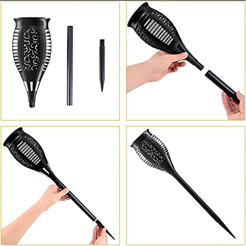 Solar Tiki Torch Lights with Flickering Flames for Garden, Torch Stake Light Outdoor Decorative, Waterproof Landscape Flame Lights with Auto On/Off for Garden Party Pathway (8 Pack Purple, 12 LEDs)