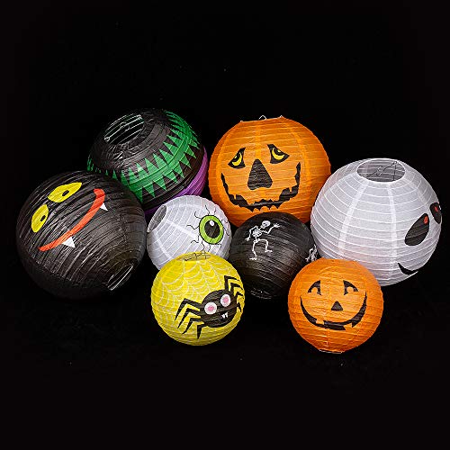 Halloween Decorations Paper Lanterns（8PCS)，Hanging Lantern Spider Skeleton Pumpkin for Halloween Indoor & Outdoor Spooky Home Décor，Halloween Party Supplies Décor