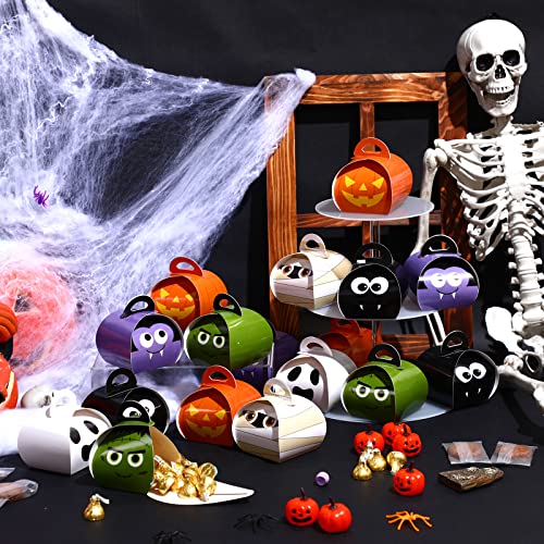 36 Pieces Halloween Trick or Treat Boxes Halloween Goodie Boxes Halloween Candy Boxes with Handle Candy Container Halloween Favor Boxes for Halloween Party Treat Favors Decoration, 6 Patterns