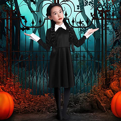 Wednesday Addams Costume Girls Dress for Kids Family Costumes Halloween Cosplay Party Dress Up with High Socks 3-12 Years
