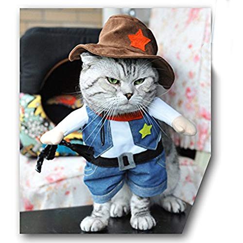 NACOCO Cowboy Dog Costume with Hat Dog Clothes Halloween Costumes for Cat and Small Dog (Medium) Blue