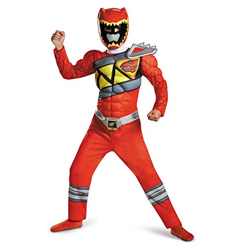 Red Power Rangers Costume for Kids. Official Licensed Red Ranger Dino Charge Classic Muscle Power Ranger Suit with Mask for Boys & Girls, Medium (7-8)