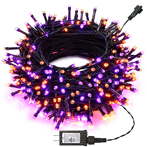 Joomer Orange Purple Halloween Lights 100FT 300 LED Connectable Halloween String Lights with 8 Modes Timer Waterproof Plug-in Orange Purple String Lights for Indoor Outdoor Halloween Decorations