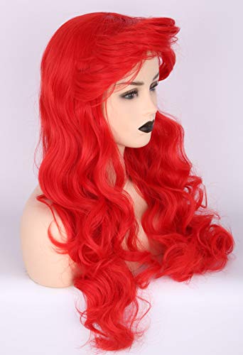 Topcosplay Red Wig for Women Cosplay Costume Halloween Party Wigs Long Curly Wavy Wig
