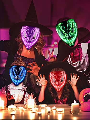 Quanquer Halloween Mask LED Light Up Mask for Adults Kids, Unique Neon Glow Masks with Dark and Evil Glowing Eyes, Conspicuous Menacingly Cool Halloween Costume for Men Women Cosplay-Blue