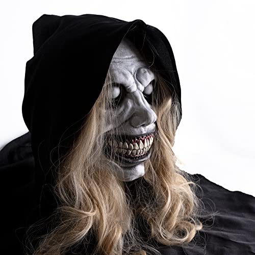 Wellin Smiling Demon Latex Realistic Scary Mask, Halloween Creepy Horror Ghost Devil Zombie Cosplay Costume Mask Party Props (White Smiling Demon)