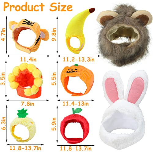 11 Pcs Pet Hats Cat Dog Costume Hat Bunny Ears Banana Sunflower Fruit Pineapple Pumpkin Hats Cat Lion Mane Panda Costume Cat Party Accessories Headwear for Small Puppy Dog Cats Kitten
