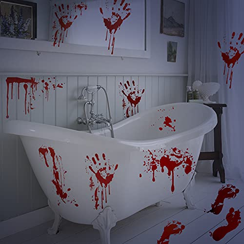 159 PCS Halloween Decorations, 8 Sheets Terror Bloody Handprint Footprint Window Stickers, 8 Sheets Tattoo Stickers, Halloween Party Indoor/Outdoor Decoration,Spooky Wall Decal and Floor Stickers