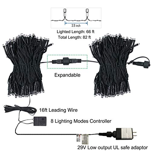 Twinkle Star, 9 Inches Indoor Outdoor, LED String Light for 8 Modes Waterproof for Indoor Outdoor Christmas Tree Wedding Party Bedroom (Orange, 66 ft)