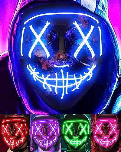 Sago Brothers Halloween Mask, LED Light Up Mask, Scary Mask for Carnival, Halloween Costumes Gifts for Men Women Boys Girls, Blue