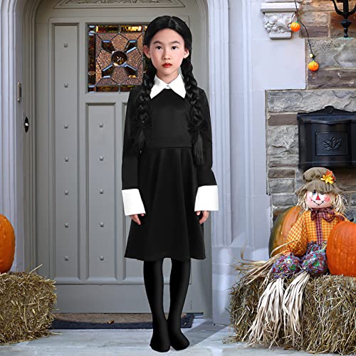 Wednesday Addams Costume Girls Dress for Kids Family Costumes Halloween Cosplay Party Dress Up with High Socks 3-12 Years