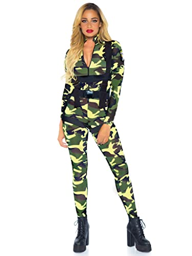 Leg Avenue 2 Piece Pretty Paratrooper Camp Jumpsuit-Sexy Soldier Costume Bodysuit and Harness for Women, Camo, X-Large
