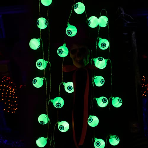 16.4FT 30 LED Halloween Decorations Eyeball String Lights Decor Clearance for Home-Battery Operated w/8 Modes Twinkle Green Lights for Indoor Outdoor Halloween Party Supplies Garden Yard Decoration