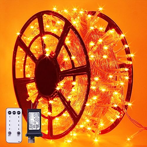 JMEXSUSS 600 LED Halloween Lights Outdoor Waterproof, 8 Modes Orange String Lights Plug in Orange Halloween Tree Lights for Room, Fireplace, Party, House, Yard, Halloween Thanksgiving Decorations